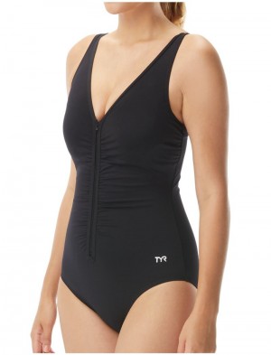 Black Tyr Durafast Elite® V-neck Zip Controlfit Women's Swimsuit | US-MVUE41790