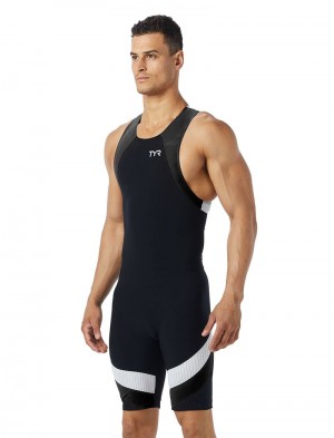 Black Tyr Zip-back Tri-suit Carbon Men's Swimsuit | US-QFLO04613