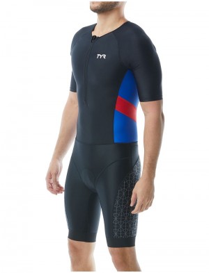 Black / Blue / Red Tyr Speedsuit Men's Swimsuit | US-CMTY64917