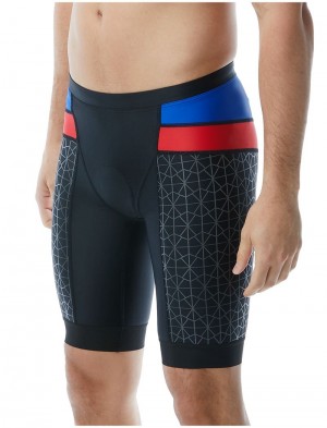 Black / Blue / Red Tyr Tri 9 Men's Shorts | US-QHOI70195