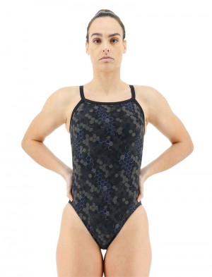 Black / Dark Blue Tyr Durafast Elite® Diamond Controlfit Carbon Hex Women's Swimsuit | US-OLCJ54679