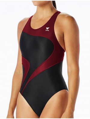 Black / Dark Red Tyr Tyreco™ Maxfit T-splice Women's Swimsuit | US-VDMZ48613