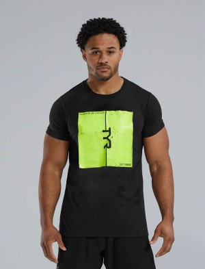 Black / Green Tyr Ultrasoft™ Short Sleeve Graphic Men's T-Shirt | US-VRSU84369