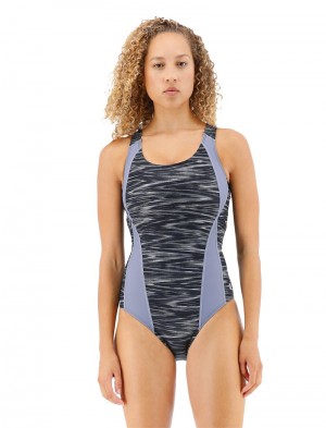 Black / Grey Tyr Durafast Elite® Max Splice Controlfit Fizzy Women's Swimsuit | US-XKIY16584