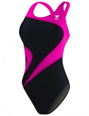 Black / Pink Tyr Tyreco™ Alliance Maxfit T-splice Women's Swimsuit | US-LGYB89017