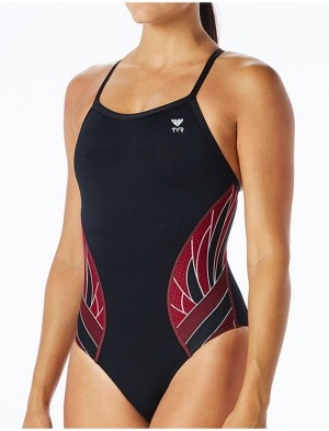 Black / Red Tyr Durafast Elite® Diamondfit Phoenix Women's Swimsuit | US-GNYD04321