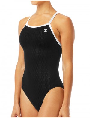 Black / White Tyr Durafast Elite® Diamondfit Hexa Women's Swimsuit | US-RPFN83912