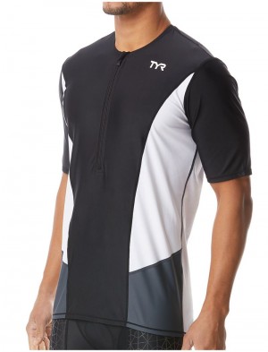 Black / White Tyr Short Sleeve Men's Top | US-EZRF62091