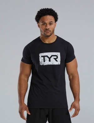 Black / White Tyr Ultrasoft™ Short Sleeve Graphic Distressed Men's T-Shirt | US-KOEV73189