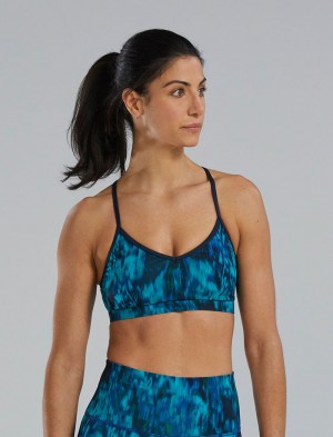 Blue / Green Tyr Base Kinetic™ V-neck Women's Sports Bra | US-LEFN90371