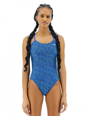 Blue / Green Tyr Durafast Elite® Cutoutfit Lapped Women's Swimsuit | US-PHVQ67394