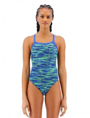 Blue / Green Tyr Durafast Elite® Diamondfit Fizzy Women's Swimsuit | US-BDON06253