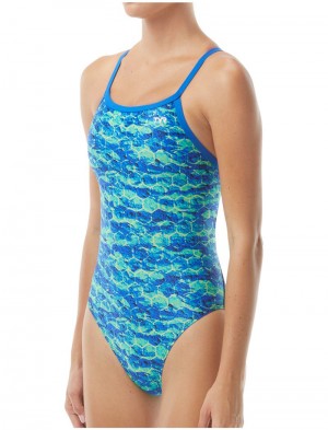 Blue / Green Tyr Durafast Elite® Diamondfit Agran Women's Swimsuit | US-AJUV47532