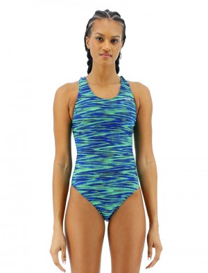 Blue / Green Tyr Durafast Elite® Maxfit Fizzy Women's Swimsuit | US-WCQK28751