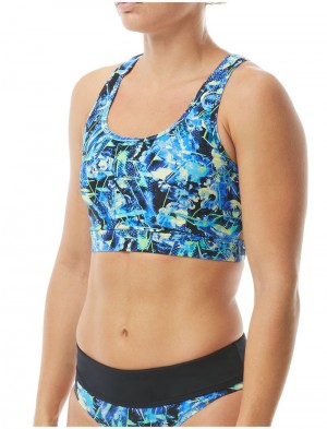 Blue / Green / Black Tyr Harley Delphinium Women's Swim Bra | US-CBUF10367