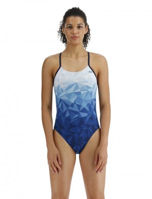 Blue / White Tyr Durafast Elite® Cutoutfit Geoscope Women's Swimsuit | US-ERIF32745