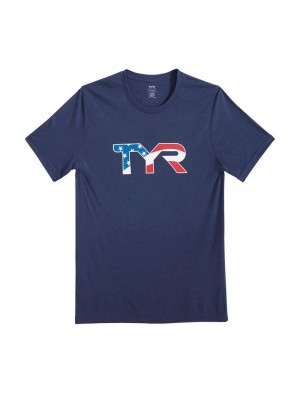 Blue / White / Red Tyr Graphic Men's T-Shirt | US-AJOX15870