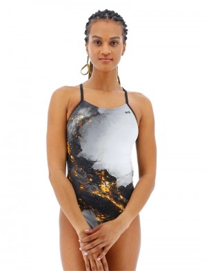 Gold / Black Tyr Durafast Elite® Cutoutfit Pyrite Women's Swimsuit | US-ATVN03785