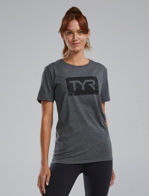 Grey / Black Tyr Ultrasoft™ Short Sleeve Graphic Distressed Women's T-Shirt | US-DUTZ03426