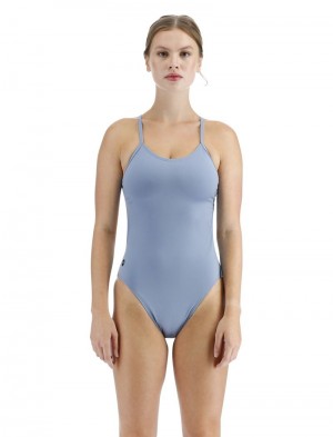 Light Blue Tyr Durafast Elite Ss Cutoutfit Women's Swimsuit | US-VJNI79205