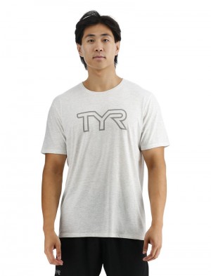 Light Grey Tyr Ultrasoft Big Logo Tri-blend Tech Men's T-Shirt | US-OINJ48317