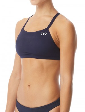 Navy Tyr Durafast One® Diamondfit Top Women's Swim Bra | US-ZJQD92176