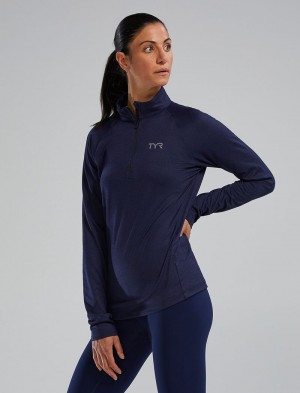 Navy Tyr Sls™ Long Sleeve1⁄4 Zip Women's Shirts | US-GVOE15976