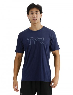 Navy Tyr Ultrasoft Big Logo Tri-blend Tech Men's T-Shirt | US-LRSO48792