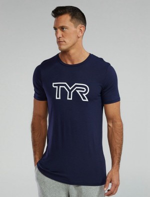 Navy Tyr Ultrasoft Lightweight Tri Blend Tech Men's T-Shirt | US-QEBR54061