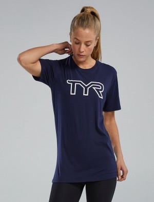 Navy Tyr Ultrasoft Lightweight Tri Blend Tech Women's T-Shirt | US-SQIY85436