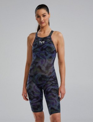 Navy / Green Tyr Avictor™ 2.0. Open Back Exolon Women's Swimsuit | US-WXRF32965