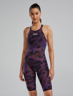 Navy / Purple Tyr Avictor™ 2.0. Open Back Exolon Women's Swimsuit | US-PFCT12870