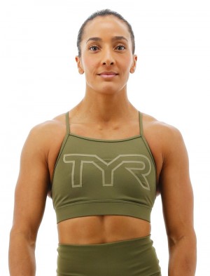 Olive Tyr Base Kinetic™ High Neck Big Logo Women's Sports Bra | US-HPSV31892