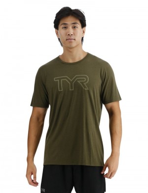 Olive Tyr Ultrasoft Big Logo Tri-blend Tech Men's T-Shirt | US-HAWY45197