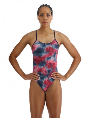 Red Multicolor Tyr Durafast Elite® Cutoutfit Starhex Women's Swimsuit | US-ALDQ82604