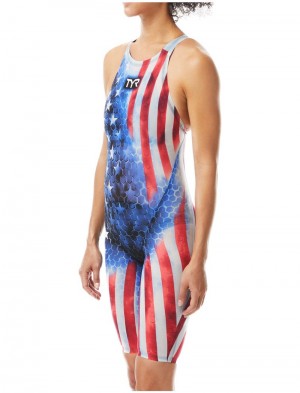 Red / Blue / White Tyr Avictor Closed Back Supernova Usa Women's Swimsuit | US-UVZJ14586