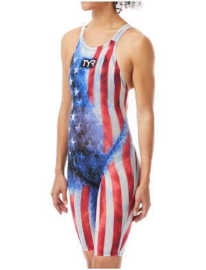 Red / Blue / White Tyr Avictor Open Back Supernova Usa Women's Swimsuit | US-KILN90514