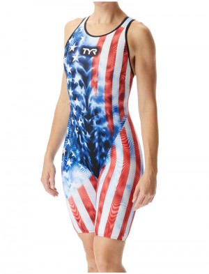 Red / Blue / White Tyr Venzo™ Closed Back Genesis Usa Women's Swimsuit | US-FPTB83904