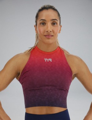 Red / Navy Tyr Base Kinetic™ Cropped High Neck Women's Tanks | US-SVHX06894