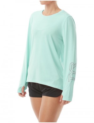 Turquoise Tyr Sundefense Long Sleeve Women's Shirts | US-UNQV02389