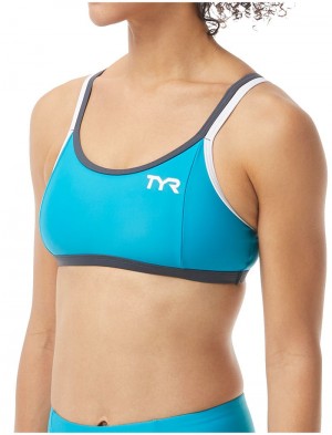 Turquoise / Grey Tyr Thin Strap Tri Women's Sports Bra | US-PSLK43120