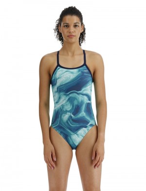 Turquoise / Navy Tyr Durafast Elite® Diamondfit Mezio Women's Swimsuit | US-ORTD01679