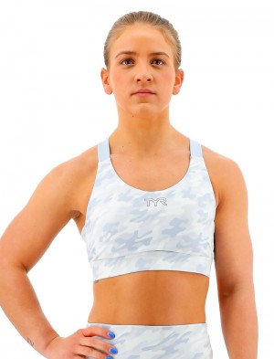 White Camo Tyr Base Kinetic™ Crossback Women's Sports Bra | US-CQXY68531