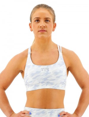 White Camo Tyr Base Kinetic™ High Neck Women's Sports Bra | US-QODJ13802