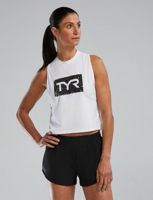 White Tyr Ultrasoft™ Graphic Crop Distressed Women's Tanks | US-EWQS24067