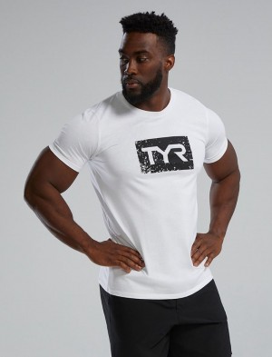 White / Black Tyr Ultrasoft™ Short Sleeve Graphic Distressed Men's T-Shirt | US-IAJZ42670