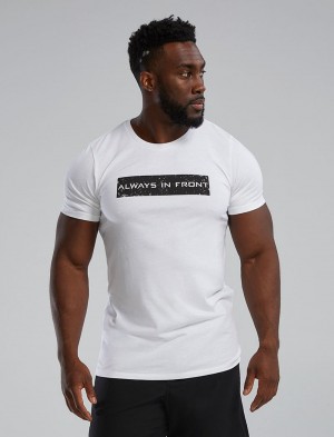 White / Black Tyr Ultrasoft™ Short Sleeve Graphic Distressed Always In Front Men's T-Shirt | US-PDRK03724