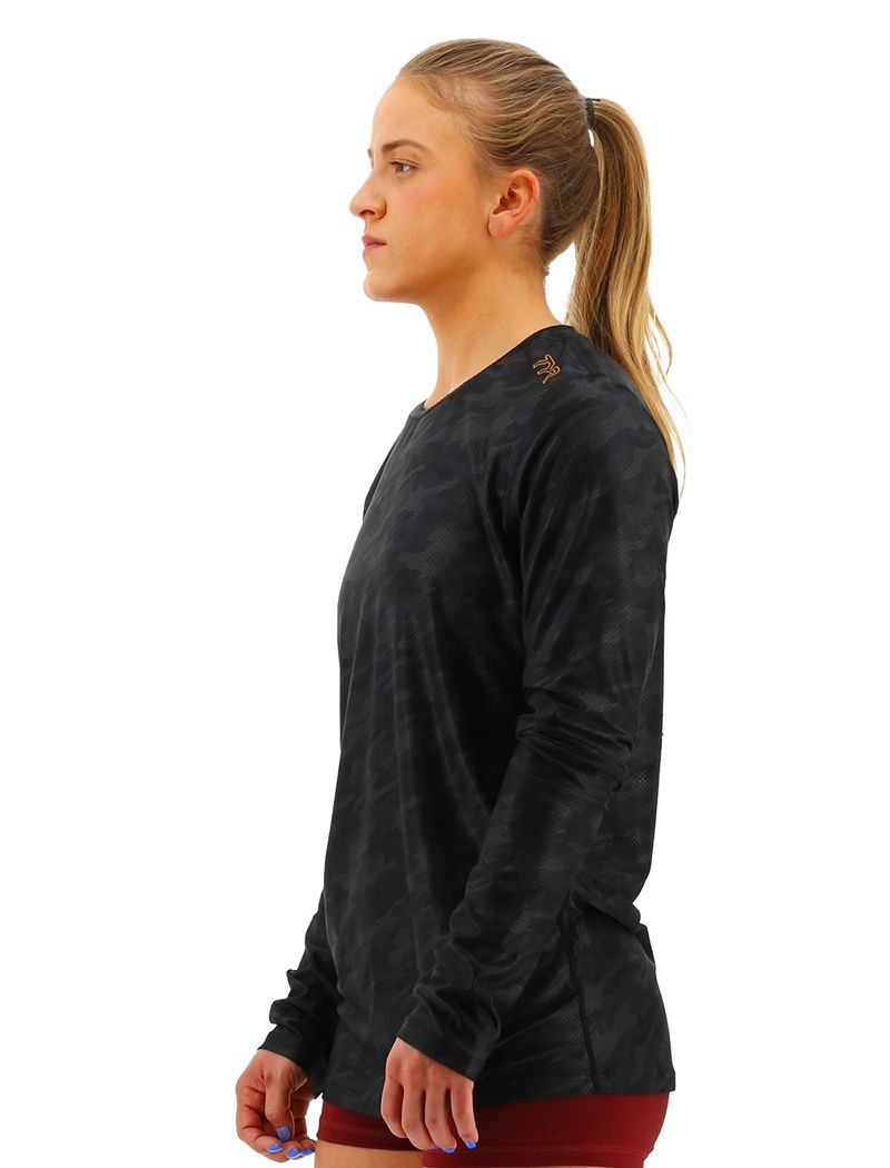 Black Camo Tyr Airtec™ Long Sleeve Women's T-Shirt | US-ZSQU93472