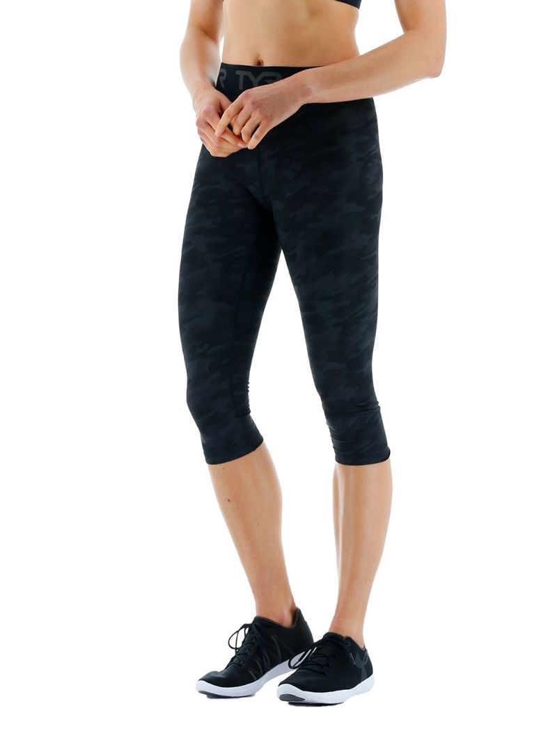 Black Camo Tyr Base Kinetic™ Mid-rise Logo 18 Women's Leggings | US-VJUP16258