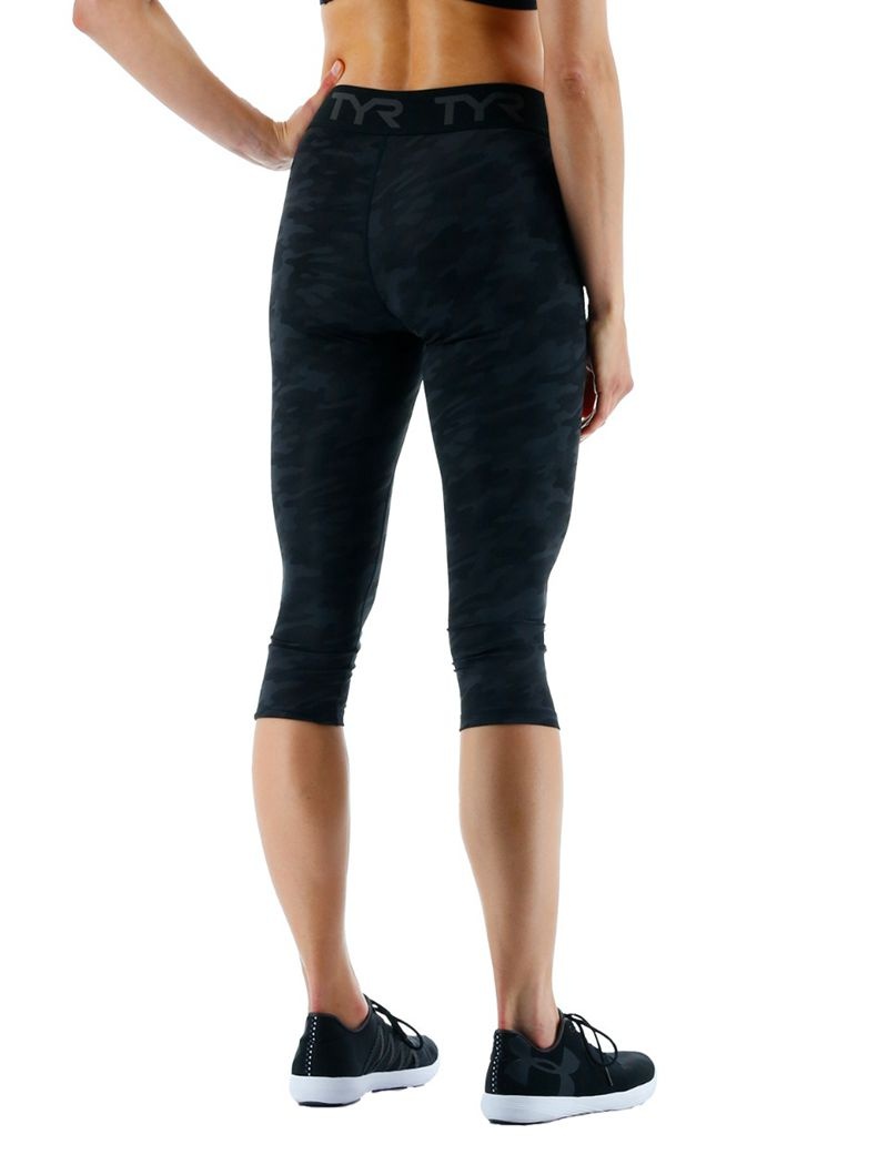 Black Camo Tyr Base Kinetic™ Mid-rise Logo 18 Women's Leggings | US-VJUP16258